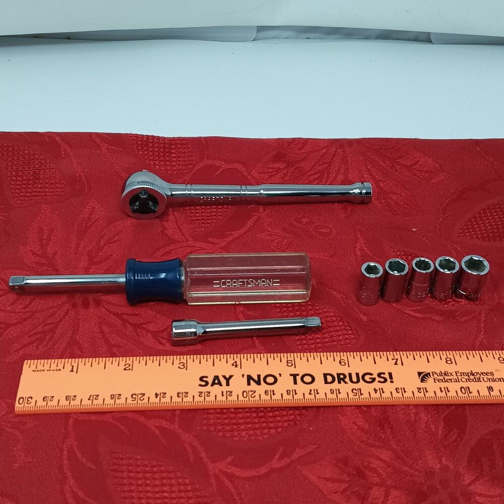Vtg Craftsman 1/4 Dr Ratchet Tri Wing Thumb Wheel 43795 43372 Ext Spinner 5 Sock